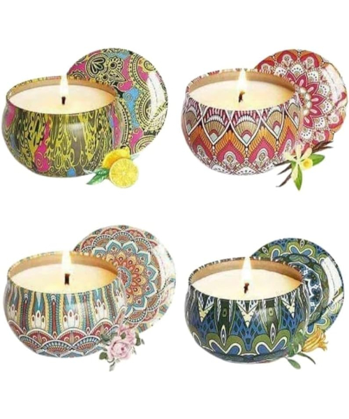 set of 4 Moroccan candles scents of vanilla, rose chocolate and citrus