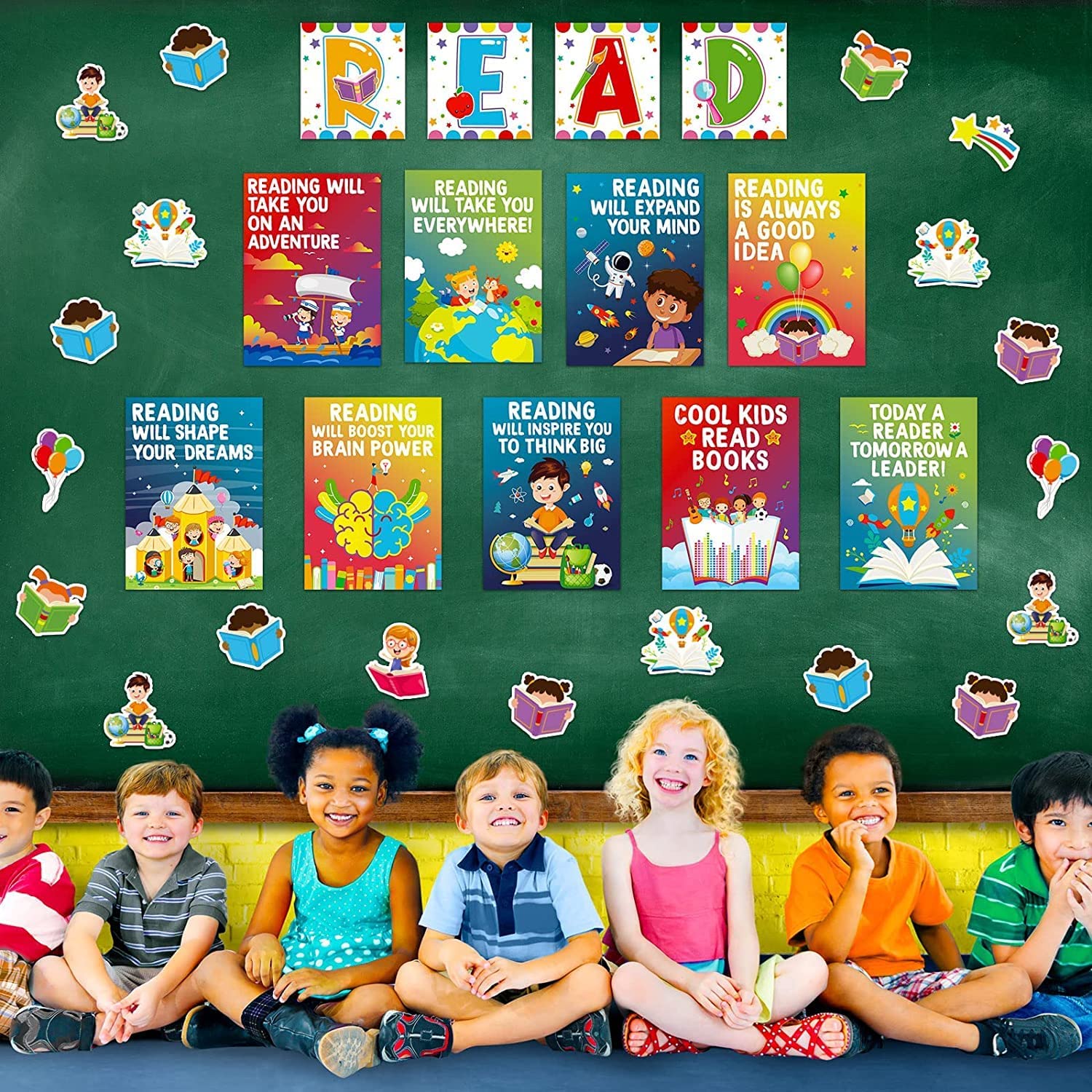 A set of posters with educational prints about reading
