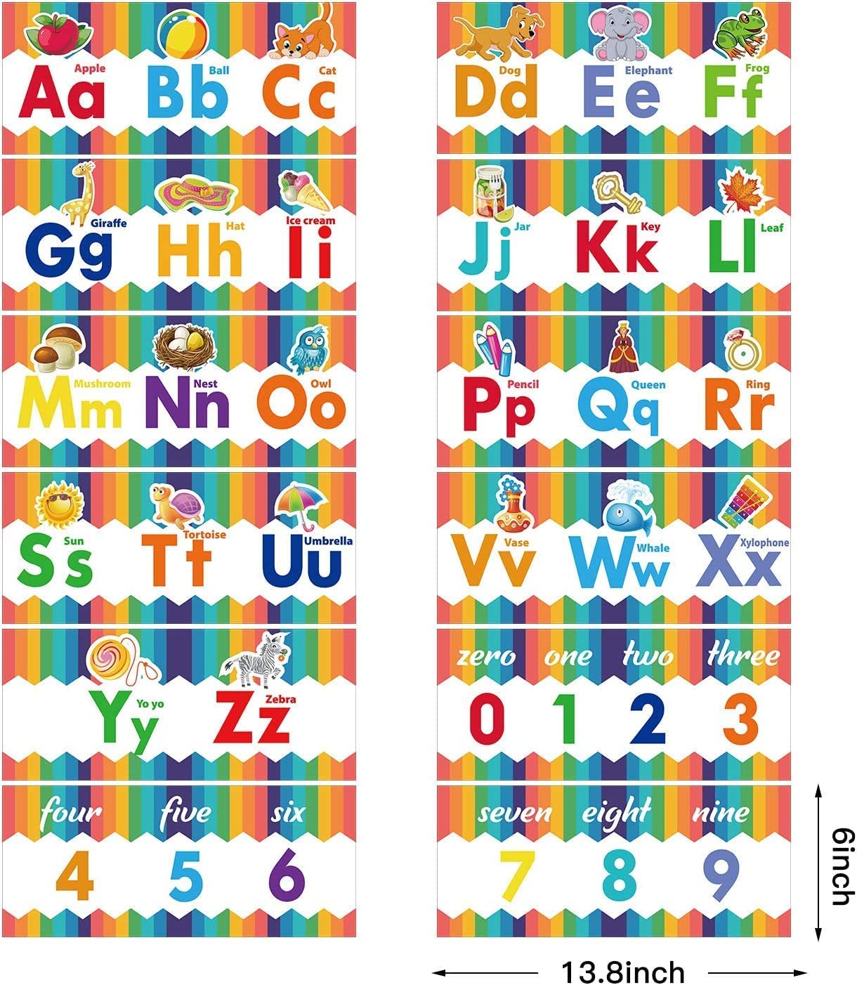 ملصقات تعليمية لمرحلة ما قبل المدرسة من 12 قطعة بنمط الحروف الابجدية للفصل الدراسي و الارقام من 0-9