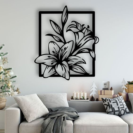 Metal Wall Art Decorative Hanging Floral  - 43L × 50W