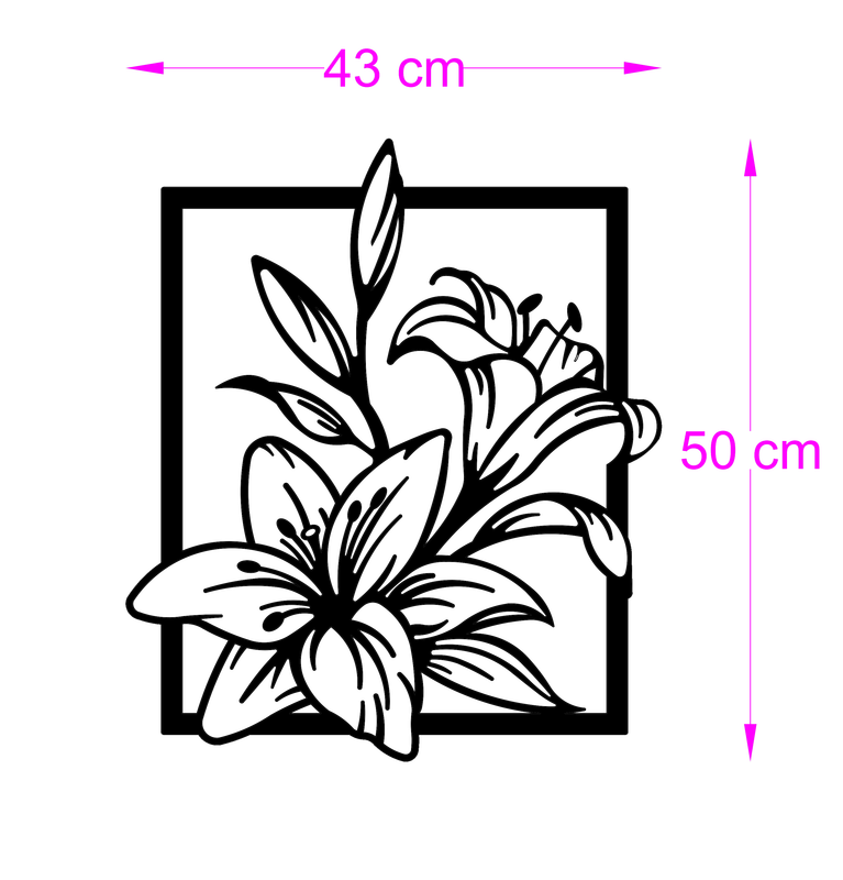 لوحة ديكور حائطية معدن أزهار - طول 43 سم × إرتفاع 50 سم
