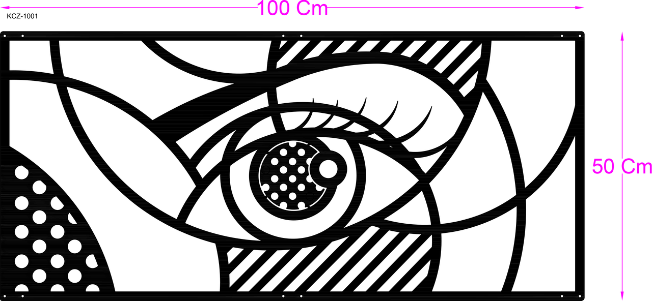 لوحة ديكور حائطية معدن تحتوى على شكل عين  - طول 100 سم × إرتفاع 50 سم