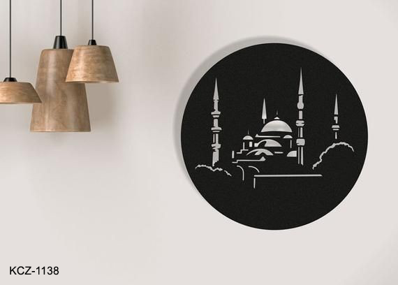 لوحة ديكور حائطية معدن تحتوى على مسجد طراز إسلامي 