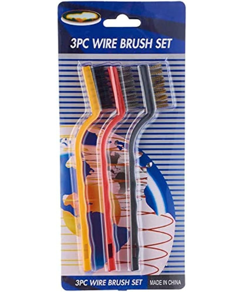 Set of small wire brushes for cleaning with plastic handle 3 pieces - multicolored