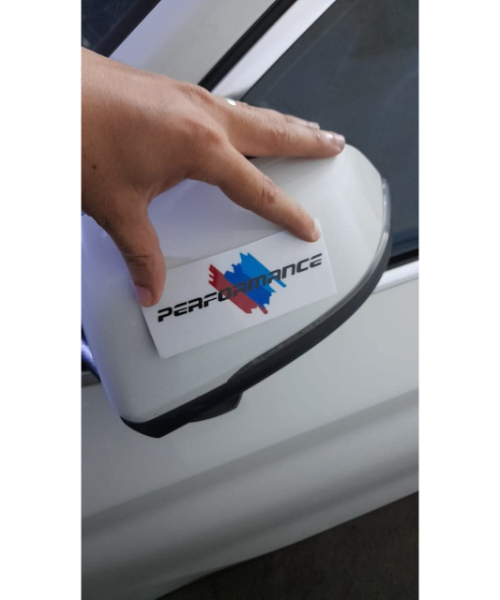 Adhesive sticker for the side mirror and gas tank cap of cars