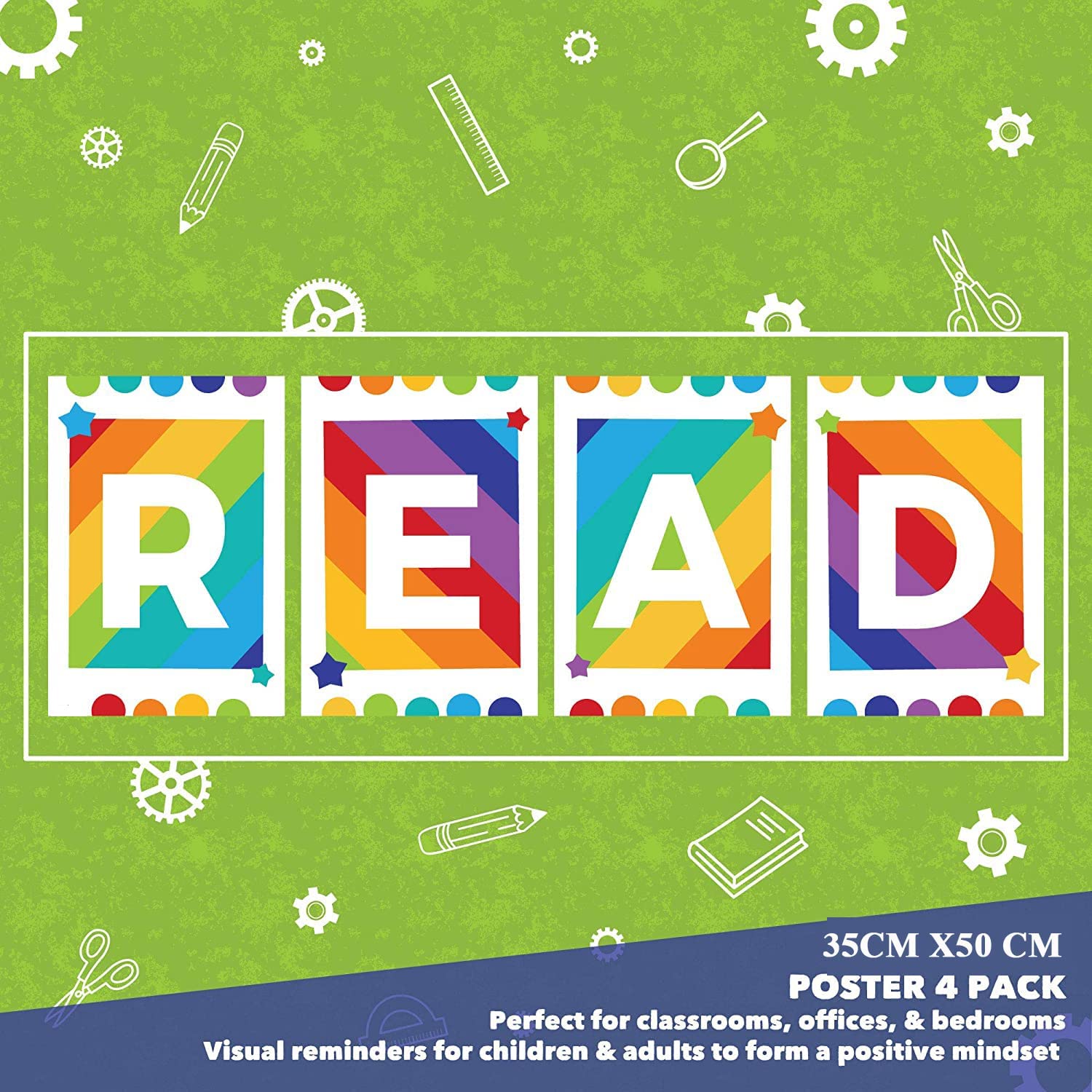 Classroom decoration poster with motivational phrases about reading 35×100 cm - multi Color