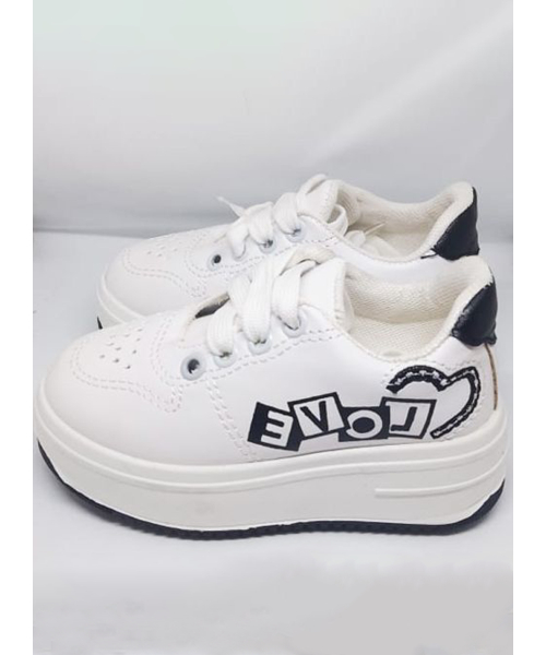 Casual Flat Leather Shoes For Kids - White Black