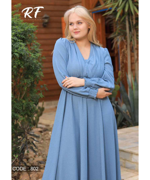  Solid Linen Dress For Women - Light Blue