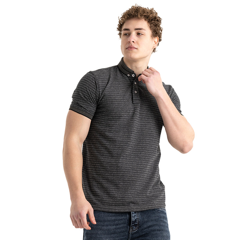 Clever Cotton Polo T-shirt For Men - Black