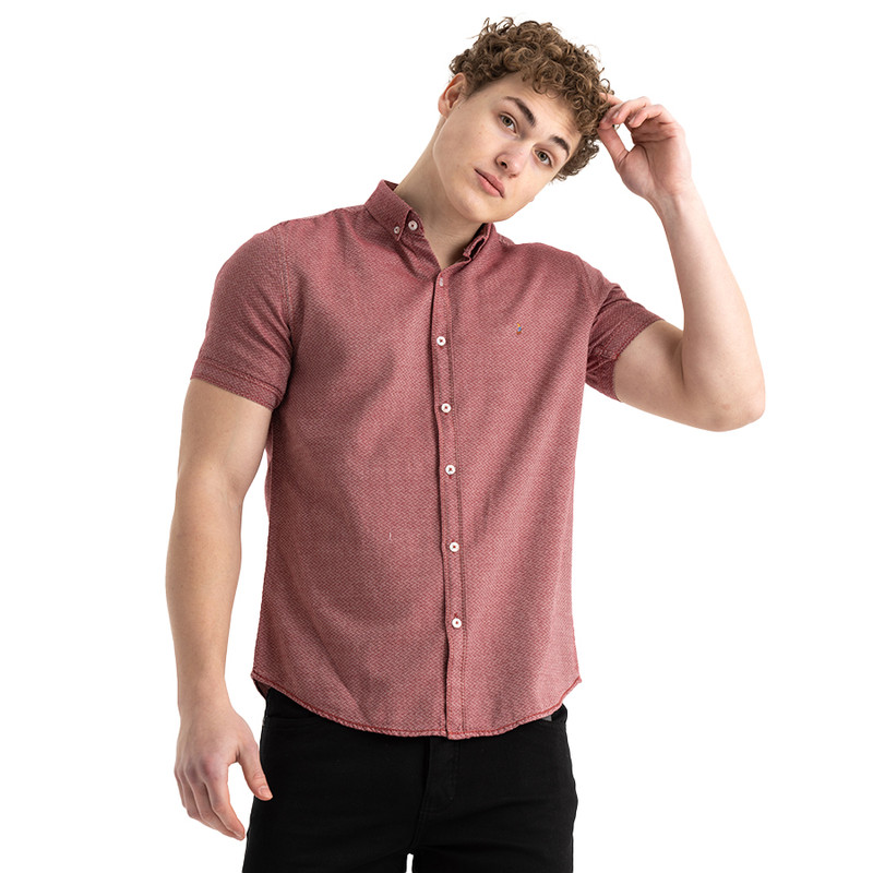 Clever Cotton Shirt For Men - Burgundy 