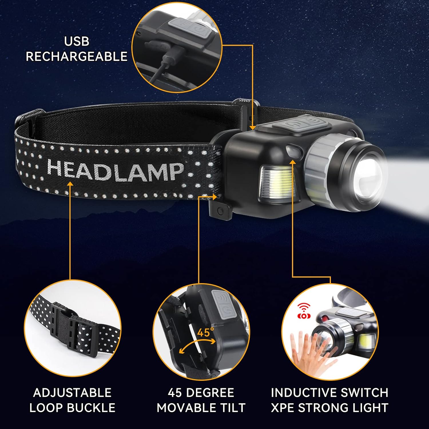 Headlamp, 1 bulb, 2 segments - black