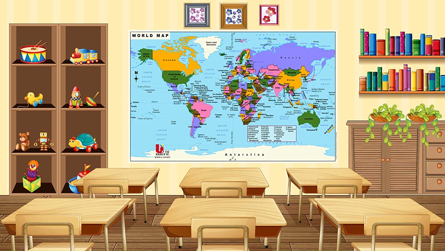 خريطة العالم الملونة - 115 × 70 سم
