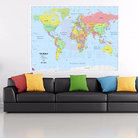 Colorful world map hung on the wall - A3