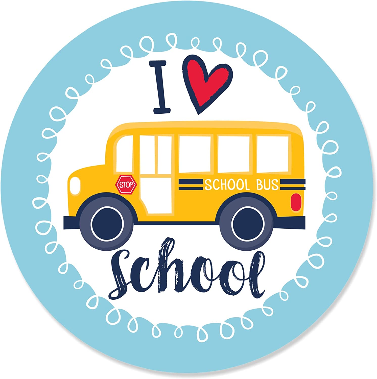 Circular sticker to decorate the classroom in the shape of a school bus