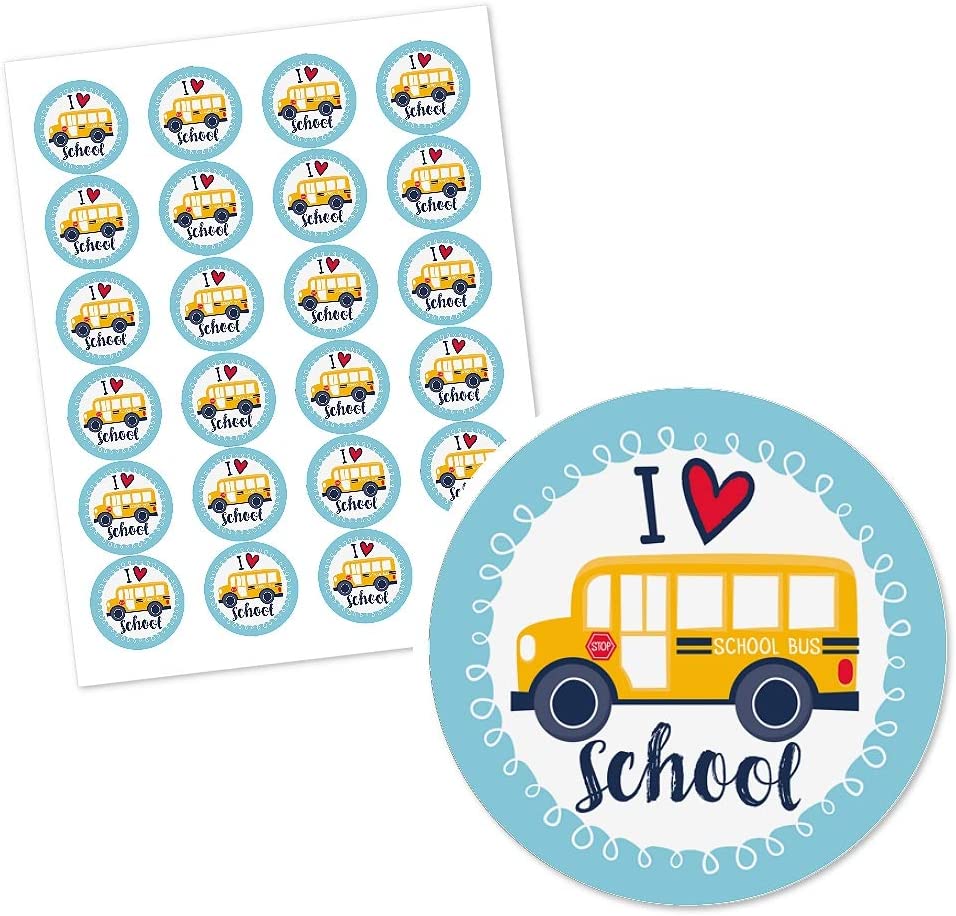 Circular sticker to decorate the classroom in the shape of a school bus
