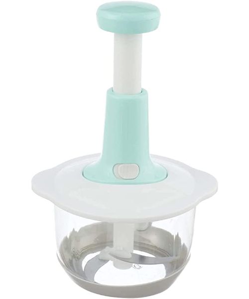 Manual Press Chopper With Three Blades - White Turquoise 