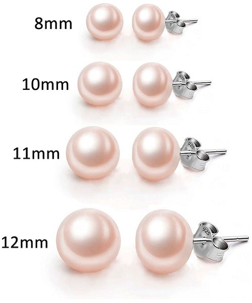 Pure natural pearl earrings & 925 sterling silver for women, Pink, size 6mm, elegant wedding jewelry (send gift box)