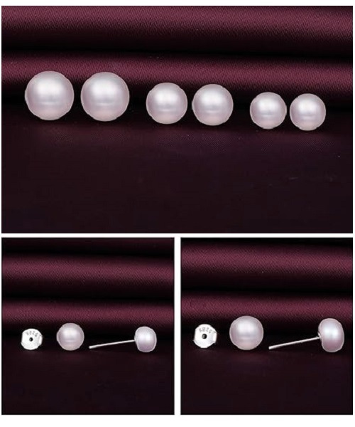 Pure natural pearl earrings & 925 sterling silver for women, Purple, size 6mm, elegant wedding jewelry (send gift box)