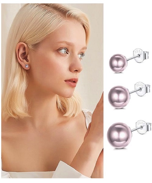 Pure natural pearl earrings & 925 sterling silver for women, Purple, size 10mm, elegant wedding jewelry (send gift box)
