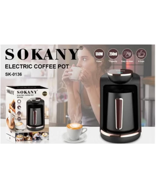 Sokany SK-0136 Turkish Coffee Maker for 4 cups 550 watt capacity and 250 ml capacity -  Dark Brown