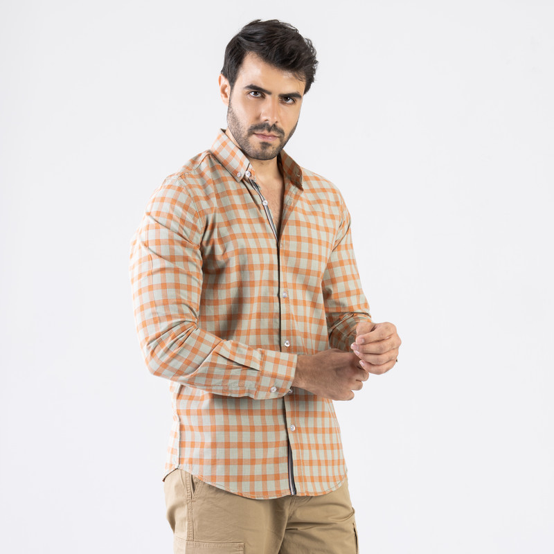 CLEVER Cotton Shirt Full Sleeve For Men - Orange