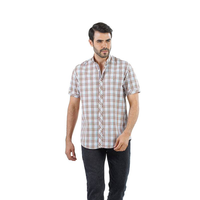 CLEVER Cotton Shirt Short Sleeve For Men - Brown