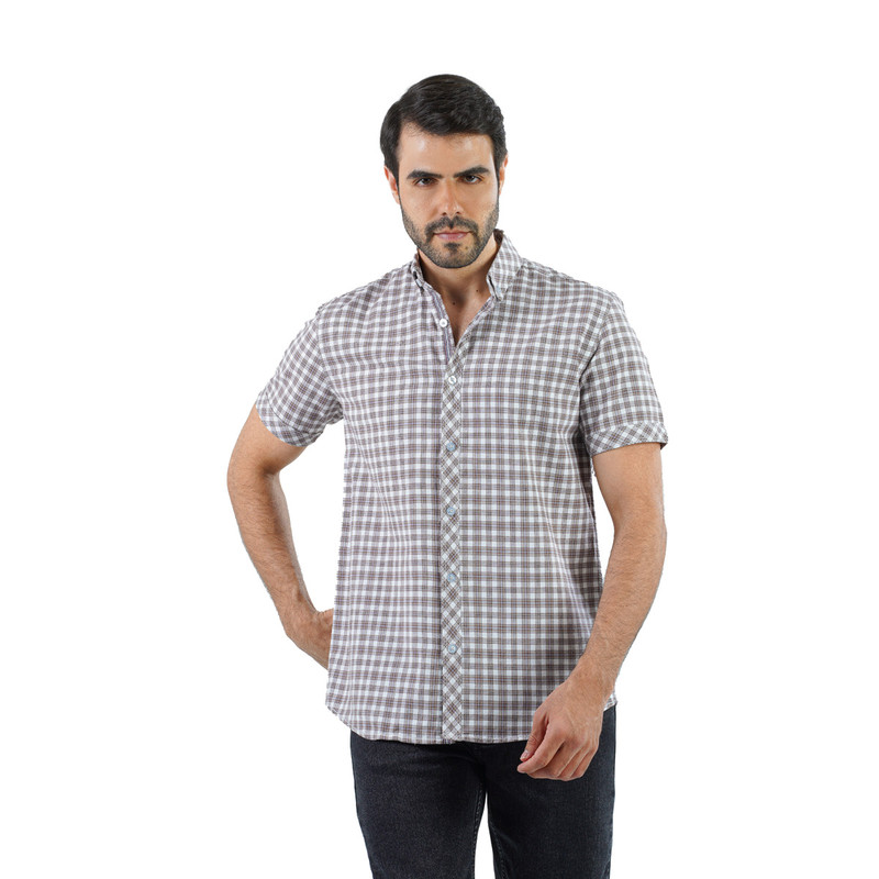 CLEVER Cotton Shirt Short Sleeve For Men - Brown