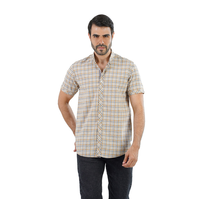 CLEVER Cotton Shirt Short Sleeve For Men - Dark Beige