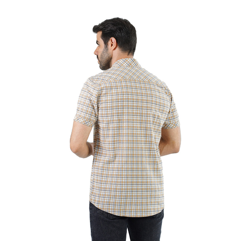 CLEVER Cotton Shirt Short Sleeve For Men - Dark Beige