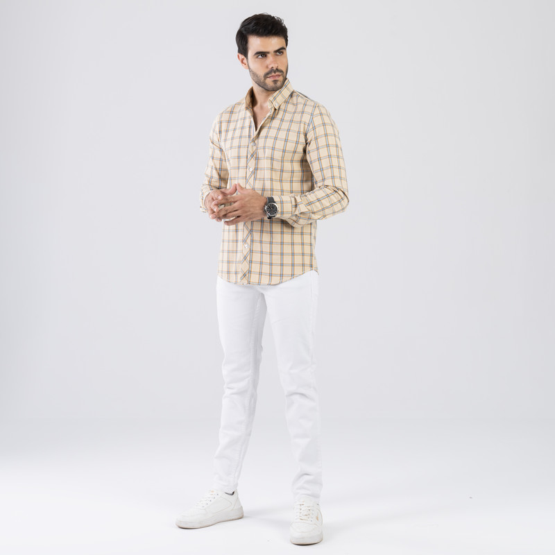 CLEVER Cotton Shirt Full Sleeve For Men - Beige
