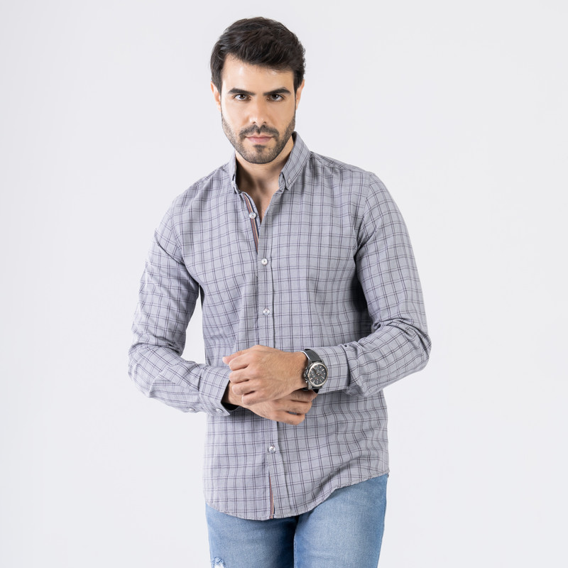 CLEVER Cotton Shirt Full Sleeve For Men - Grey