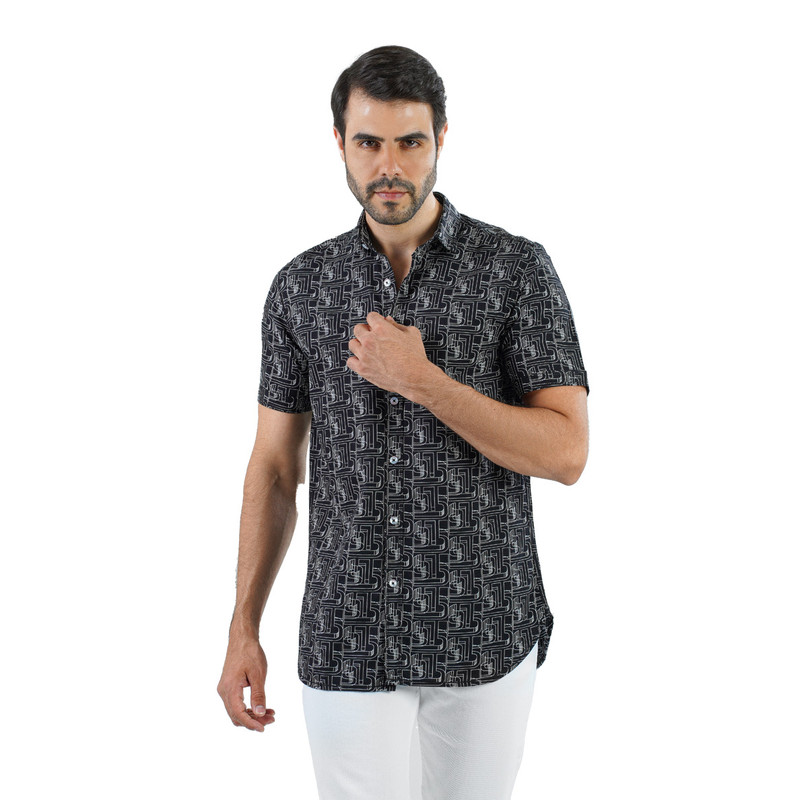 CLEVER Cotton Shirt Short Sleeve For Men - Black