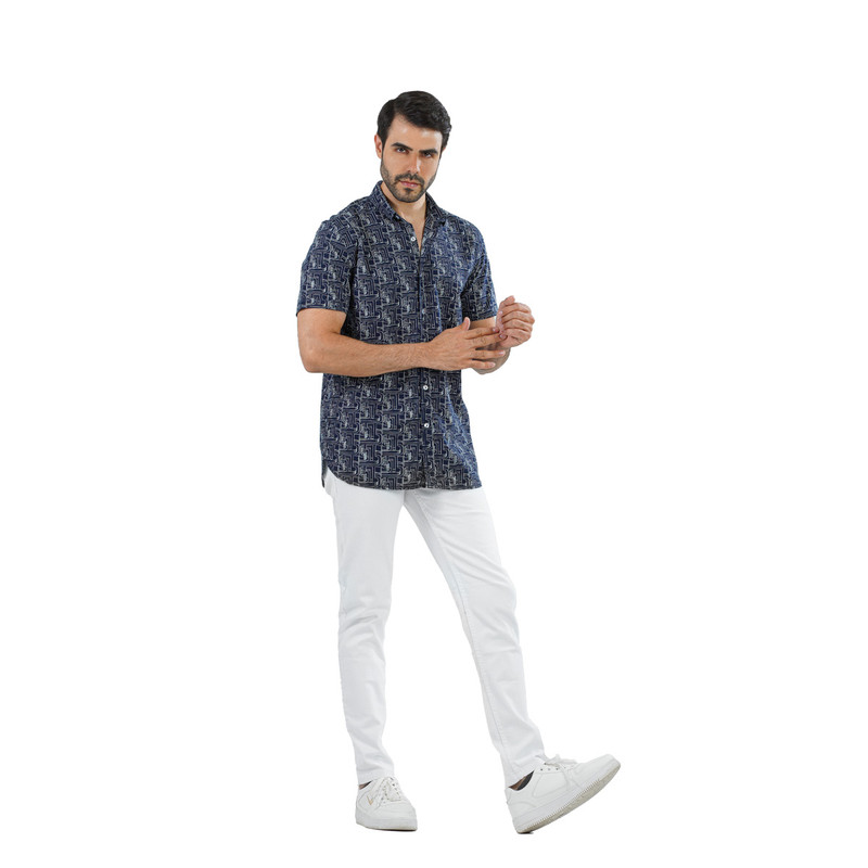 CLEVER Cotton Shirt Short Sleeve For Men - Navy Blue