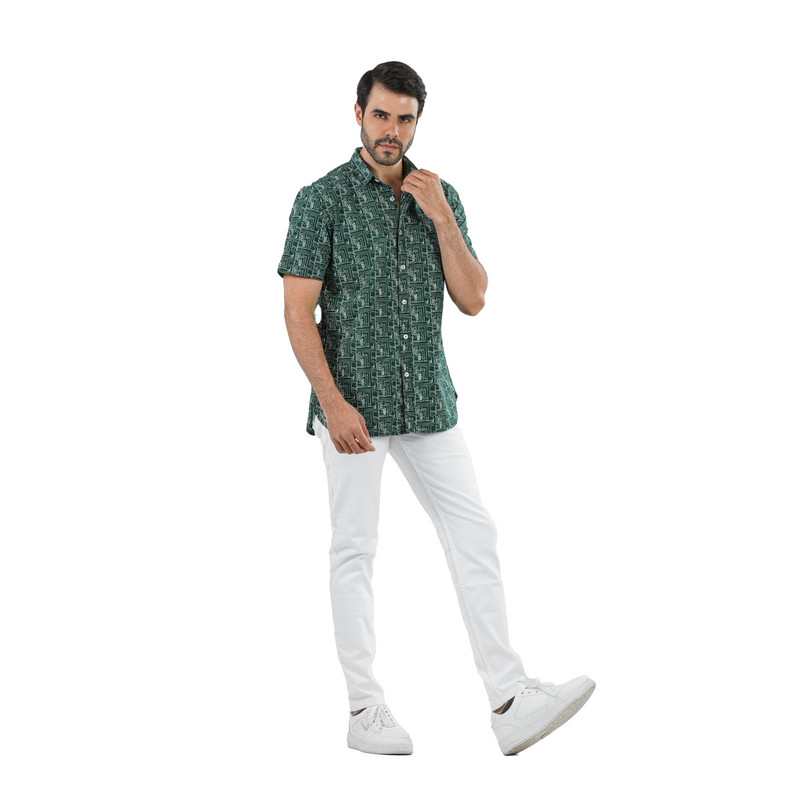 CLEVER Cotton Shirt Short Sleeve For Men - Green