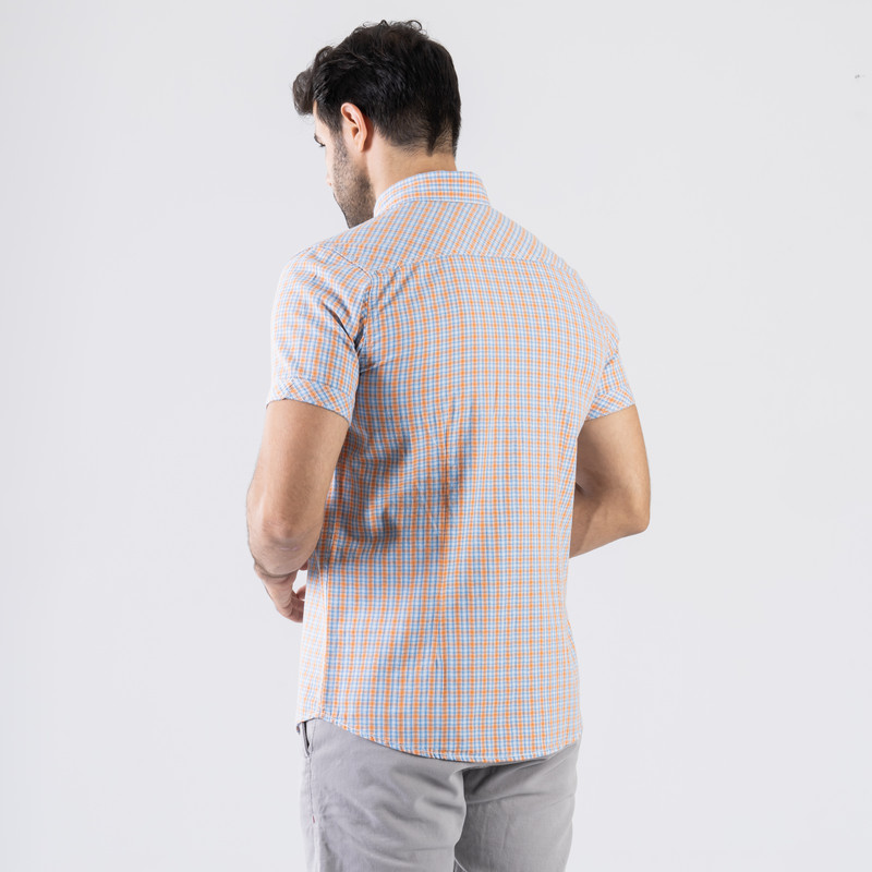 CLEVER Cotton Shirt Short Sleeve For Men - Orange