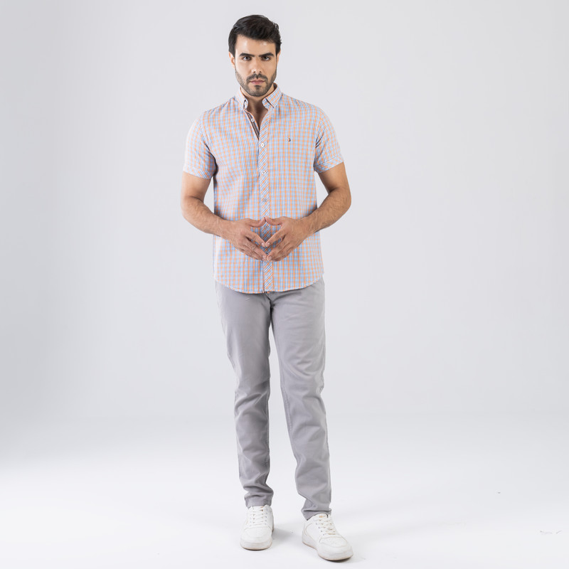 CLEVER Cotton Shirt Short Sleeve For Men - Orange