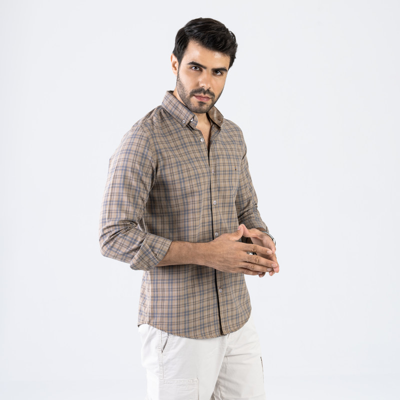 CLEVER Cotton Shirt Full Sleeve For Men - Camel