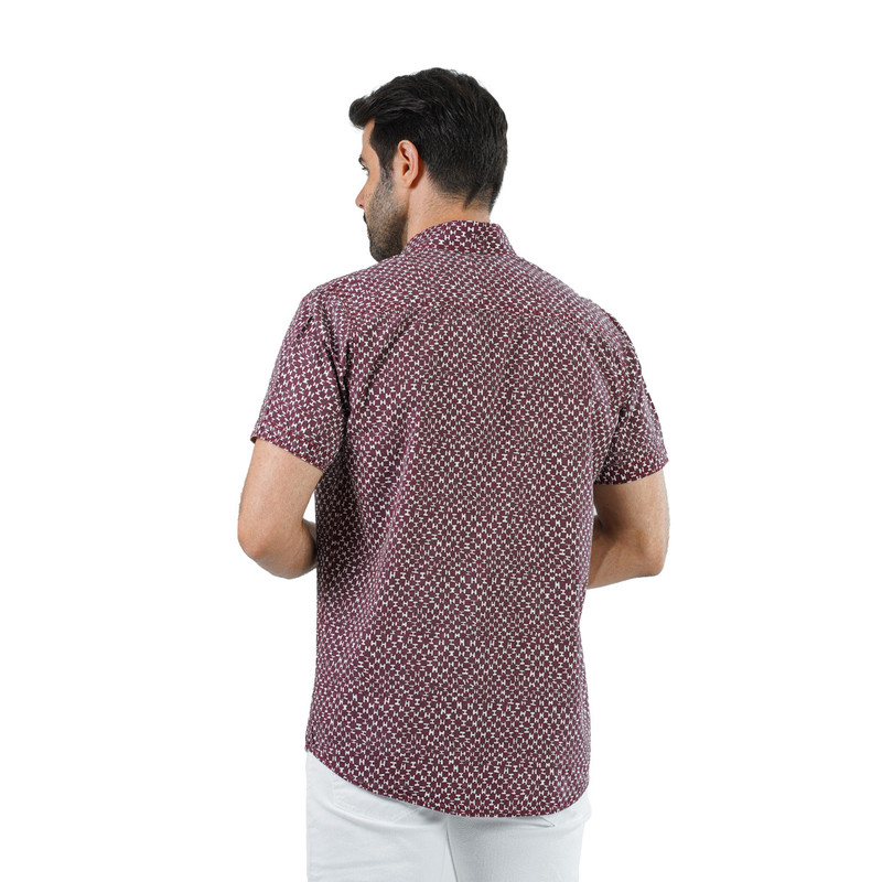 CLEVER Cotton Shirt Short Sleeve For Men - Burgundy