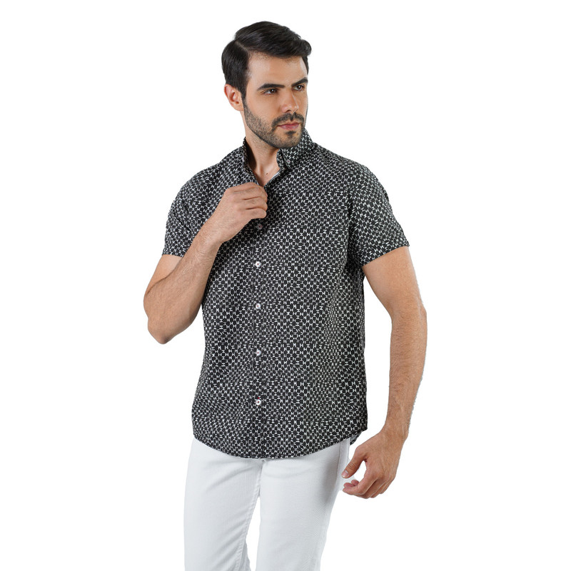 CLEVER Cotton Shirt Short Sleeve For Men - Black