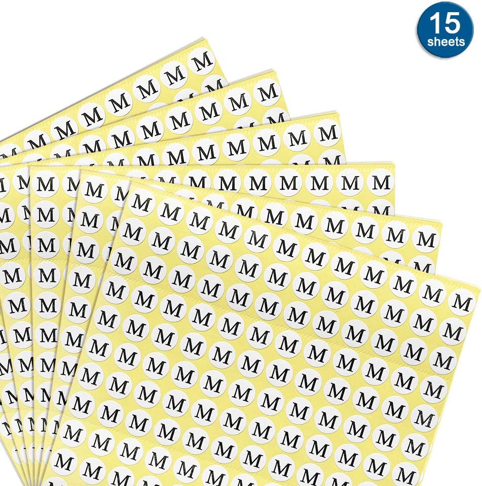 Adhesive stickers with the letter M print