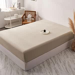 Cotton Solid Fitted Bed Sheet 90 Cm - Café