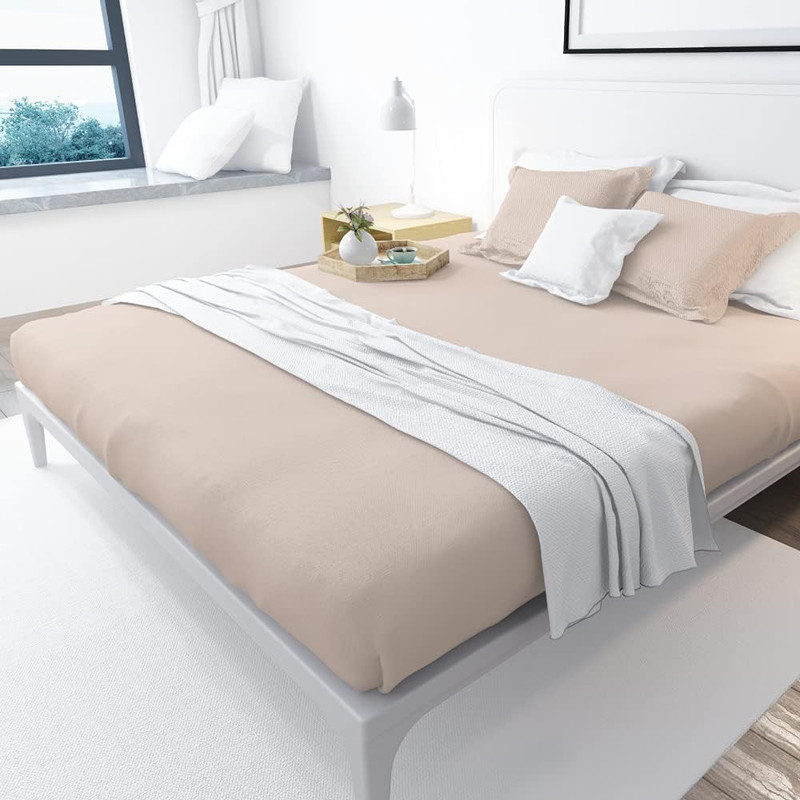 Cotton Solid Fitted Bed Sheet 90 Cm - Beige