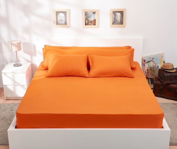 Cotton Solid Fitted Bed Sheet 100 Cm - Orange