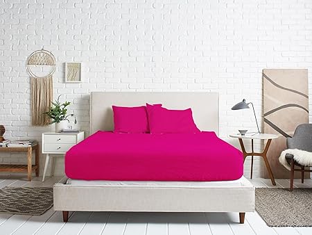 Cotton Solid Fitted Bed Sheet 140 Cm - Fuschia