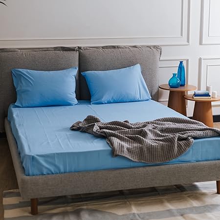 Solid Bed Sheet Set 3 Pieces 220X180 Cm - Sky Blue