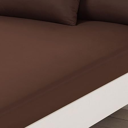 Solid Fitted Bed Sheet Set 4 Pieces 240X260 Cm - Brown