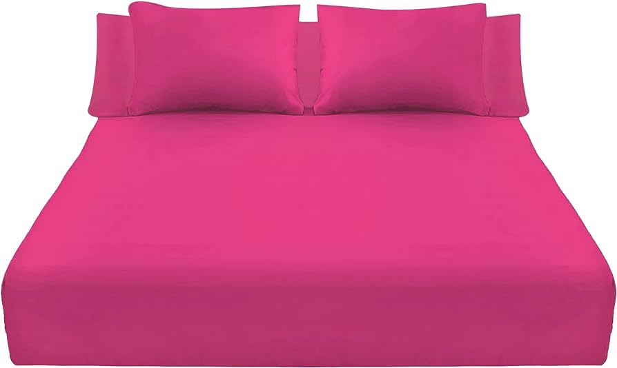 Solid Fitted Bed Sheet Set 4 Pieces 240X260 Cm - Fuchsia