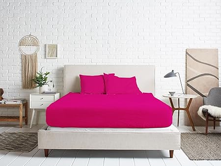 Solid Fitted Bed Sheet Set 4 Pieces 240X260 Cm - Fuchsia