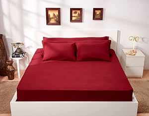 Solid Fitted Bed Sheet Set 4 Pieces 240X260 Cm - Maroon