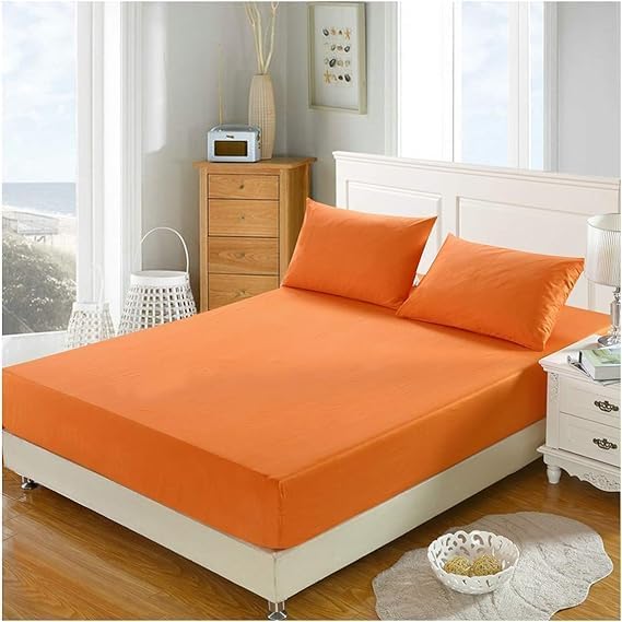 Solid Fitted Bed Sheet Set 4 Pieces 240X260 Cm - Orange